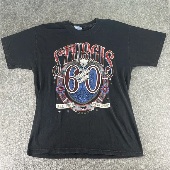 Vintage Gildan Short Sleeve Shirt Sturgis 60 2000 Motorcycle Graphic Mens L - Picture 1 of 7